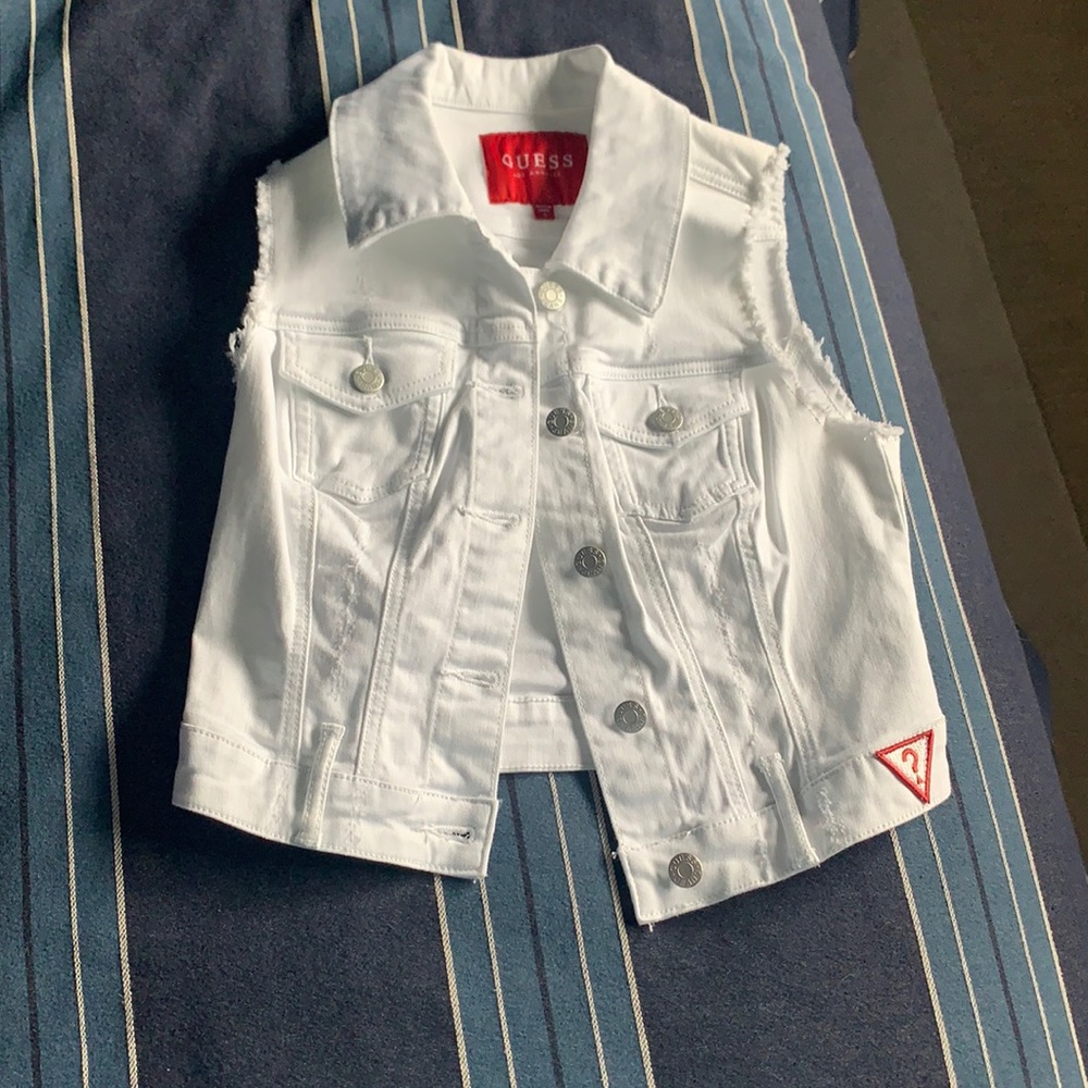 Guess White Sleeveless Denim Vest